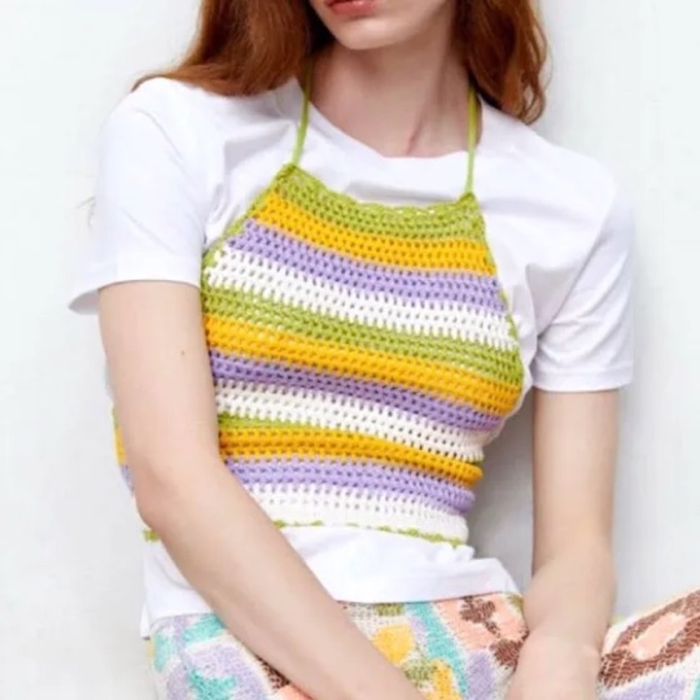 ZARA crochet tie-back crop top. Size Small.